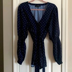 Eloquii gathered-sleeve belted blouse